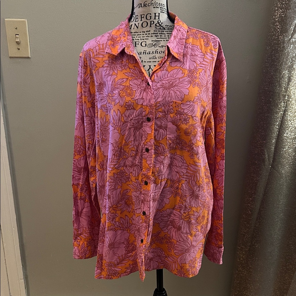 Universal Thread Pink and Orange Floral Button Up Shirt Sz Large